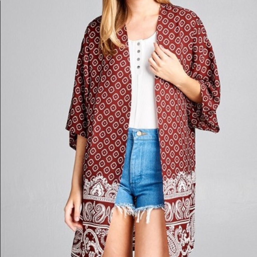 New Plus Size Burgundy Kimono